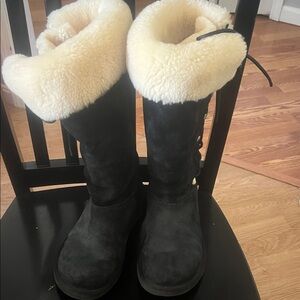 UGG Black Lace Up Boots with Cream Shearling